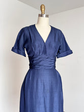 Load image into Gallery viewer, vintage 1950s navy wiggle dress with dicky {xs}
