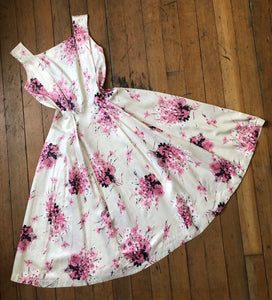 vintage 1950s pink floral dress {s}
