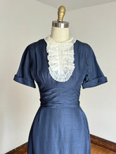 Load image into Gallery viewer, vintage 1950s navy wiggle dress with dicky {xs}