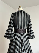 Load image into Gallery viewer, vintage 1940s two tone black striped dress dressing gown {m}