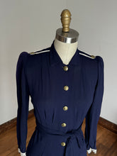 Load image into Gallery viewer, vintage 1930s 40s navy nautical dress {s}