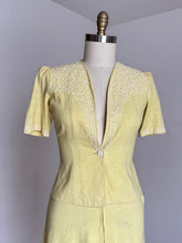 Load image into Gallery viewer, vintage 1940s yellow linen skirt suit {s}