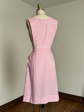 Load image into Gallery viewer, vintage 1970s does 40s candy striper pinstripe pinafore {xs-s}