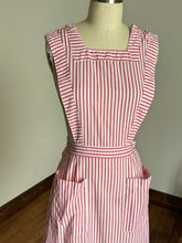 Load image into Gallery viewer, vintage 1970s does 40s candy striper pinstripe pinafore {xs-s}