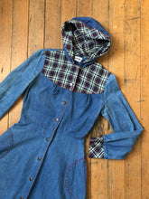 Load image into Gallery viewer, vintage 1970s denim dress with hood {xs/s}