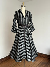 Load image into Gallery viewer, vintage 1940s two tone black striped dress dressing gown {m}