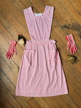 Load image into Gallery viewer, vintage 1970s does 40s candy striper pinstripe pinafore {xs-s}