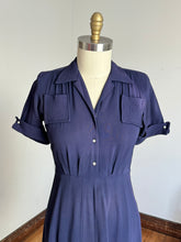 Load image into Gallery viewer, vintage 1940s navy rayon dress {m}