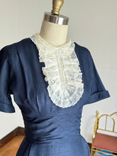 Load image into Gallery viewer, vintage 1950s navy wiggle dress with dicky {xs}