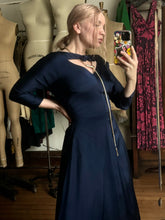 Load image into Gallery viewer, vintage 1950s navy evening dress {s}