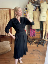 Load image into Gallery viewer, vintage 1940s black rayon dress {s}