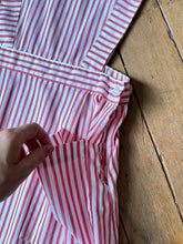 Load image into Gallery viewer, vintage 1970s does 40s candy striper pinstripe pinafore {xs-s}