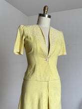 Load image into Gallery viewer, vintage 1940s yellow linen skirt suit {s}
