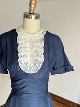 Load image into Gallery viewer, vintage 1950s navy wiggle dress with dicky {xs}