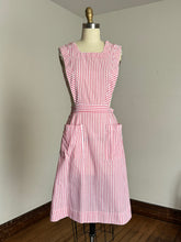 Load image into Gallery viewer, vintage 1970s does 40s candy striper pinstripe pinafore {xs-s}