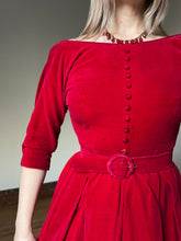 Load image into Gallery viewer, vintage 1960s red velvet dress {xxs}