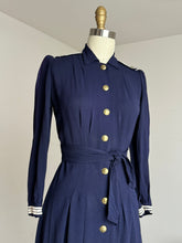 Load image into Gallery viewer, vintage 1930s 40s navy nautical dress {s}