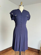 Load image into Gallery viewer, vintage 1950s scalloped collar rayon dress {s/m}
