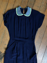 Load image into Gallery viewer, vintage 1940s navy dress {xs}