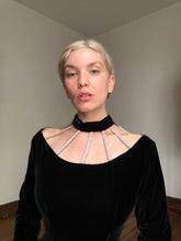 Load image into Gallery viewer, vintage 1980s rhinestone cage neck dress {s}