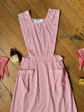 Load image into Gallery viewer, vintage 1970s does 40s candy striper pinstripe pinafore {xs-s}
