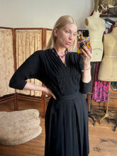 Load image into Gallery viewer, vintage 1940s black rayon dress {s}