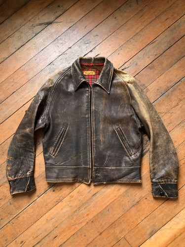 vintage 1930s 40s synched leather jacket