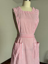 Load image into Gallery viewer, vintage 1970s does 40s candy striper pinstripe pinafore {xs-s}