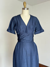 Load image into Gallery viewer, vintage 1950s navy wiggle dress with dicky {xs}