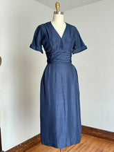Load image into Gallery viewer, vintage 1950s navy wiggle dress with dicky {xs}