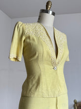Load image into Gallery viewer, vintage 1940s yellow linen skirt suit {s}