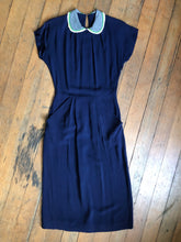 Load image into Gallery viewer, vintage 1940s navy dress {xs}