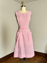 Load image into Gallery viewer, vintage 1970s does 40s candy striper pinstripe pinafore {xs-s}