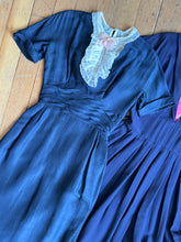 Load image into Gallery viewer, vintage 1950s navy wiggle dress with dicky {xs}