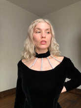 Load image into Gallery viewer, vintage 1980s rhinestone cage neck dress {s}