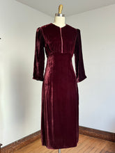 Load image into Gallery viewer, vintage 1930s velvet half zip dress {s/m}
