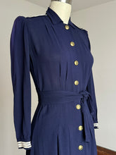 Load image into Gallery viewer, vintage 1930s 40s navy nautical dress {s}