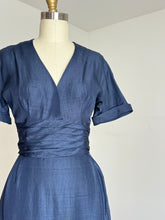 Load image into Gallery viewer, vintage 1950s navy wiggle dress with dicky {xs}