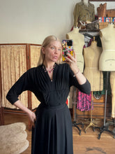 Load image into Gallery viewer, vintage 1940s black rayon dress {s}