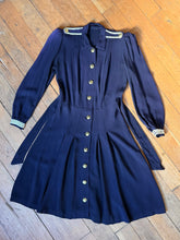 Load image into Gallery viewer, vintage 1930s 40s navy nautical dress {s}