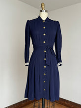 Load image into Gallery viewer, vintage 1930s 40s navy nautical dress {s}
