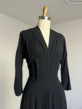 Load image into Gallery viewer, vintage 1940s black rayon dress {s}
