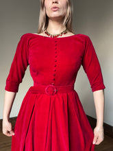 Load image into Gallery viewer, vintage 1960s red velvet dress {xxs}