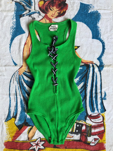 vintage 1970s Paul Maris green body suit {xs}