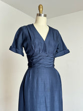Load image into Gallery viewer, vintage 1950s navy wiggle dress with dicky {xs}