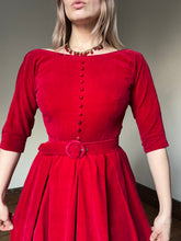 Load image into Gallery viewer, vintage 1960s red velvet dress {xxs}
