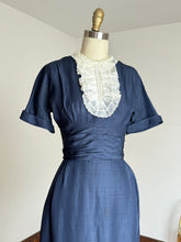 Load image into Gallery viewer, vintage 1950s navy wiggle dress with dicky {xs}