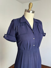 Load image into Gallery viewer, vintage 1940s navy rayon dress {m}