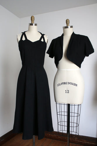 vintage 1940s black linen dress set {xs}