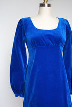 Load image into Gallery viewer, vintage 1960s blue velvet mini dress {xs}